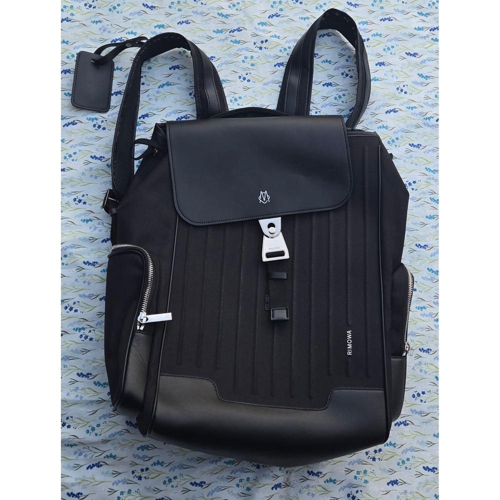 Rimowa Never Still Flap Backpack Large Black Canvas Leather Travel Bag